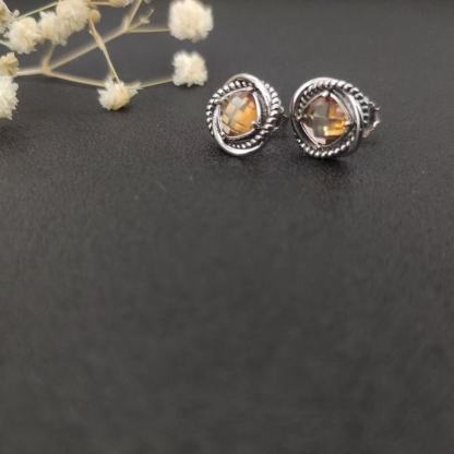 Infinity Stud Earrings Sterling Silver with Champagne Diamond, 13mm