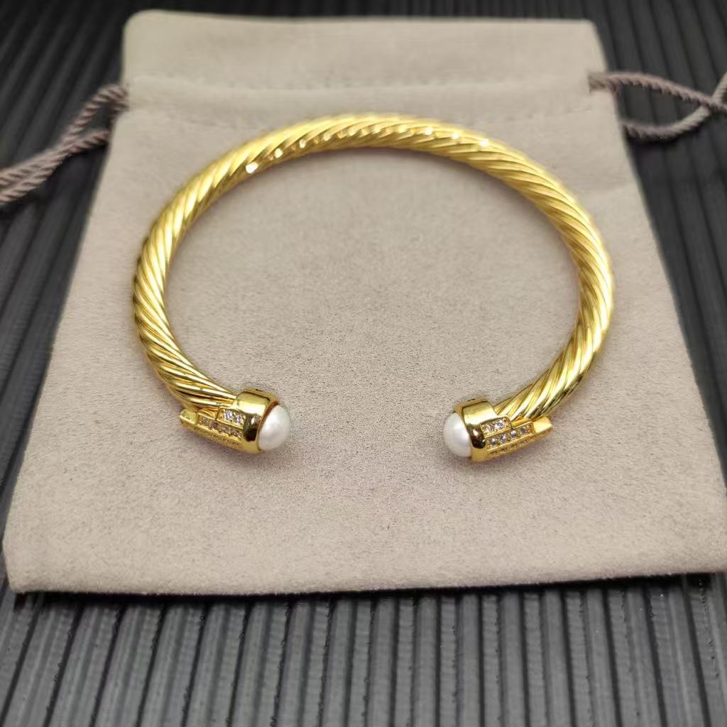 Cable Bracelet with Pearls & Diamond Accents  5mm