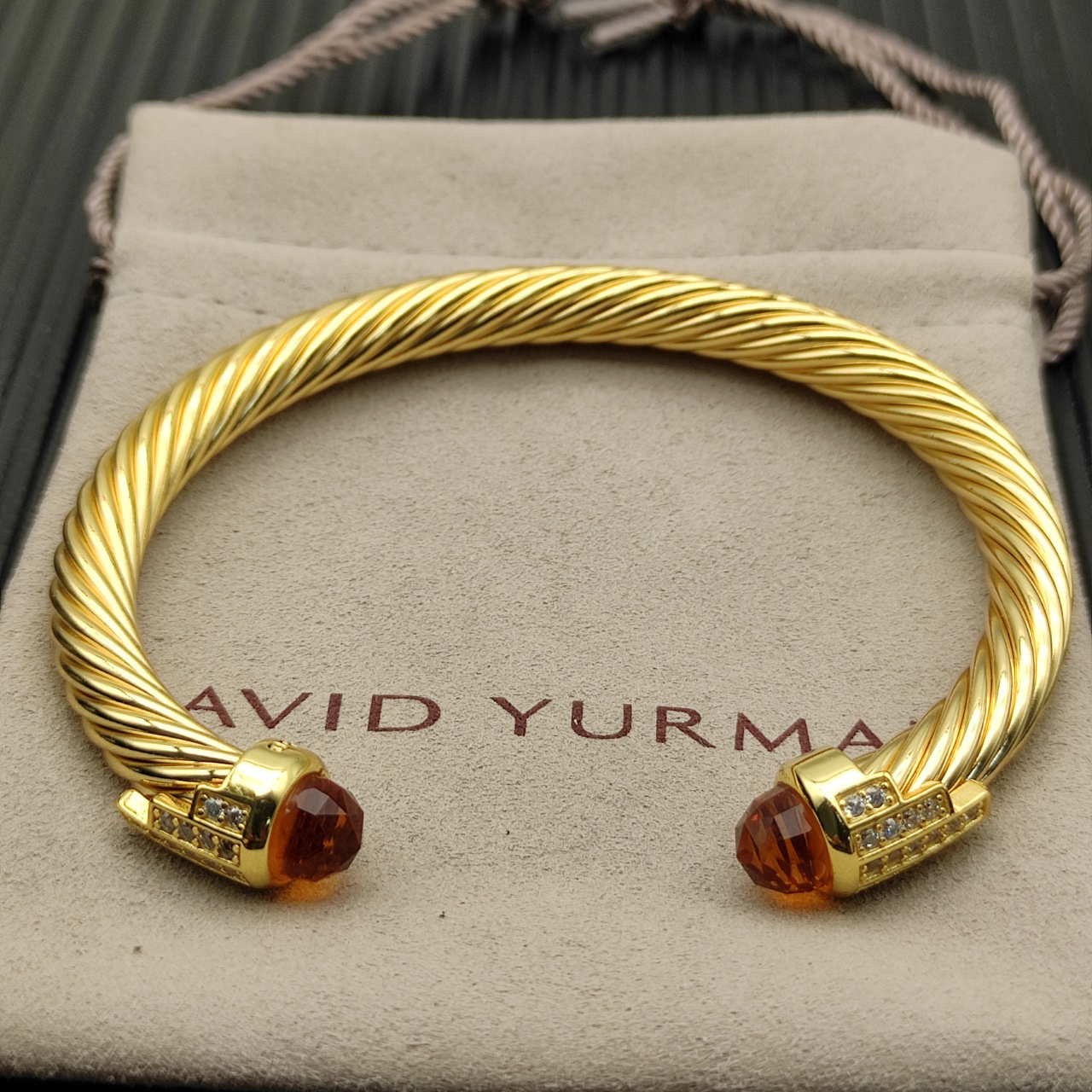 7mm Cable Bracelet with Champagne & Diamond Accents