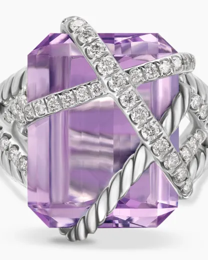 Cable Wrap Ring Sterling Silver with Lavender Amethyst and Diamonds
