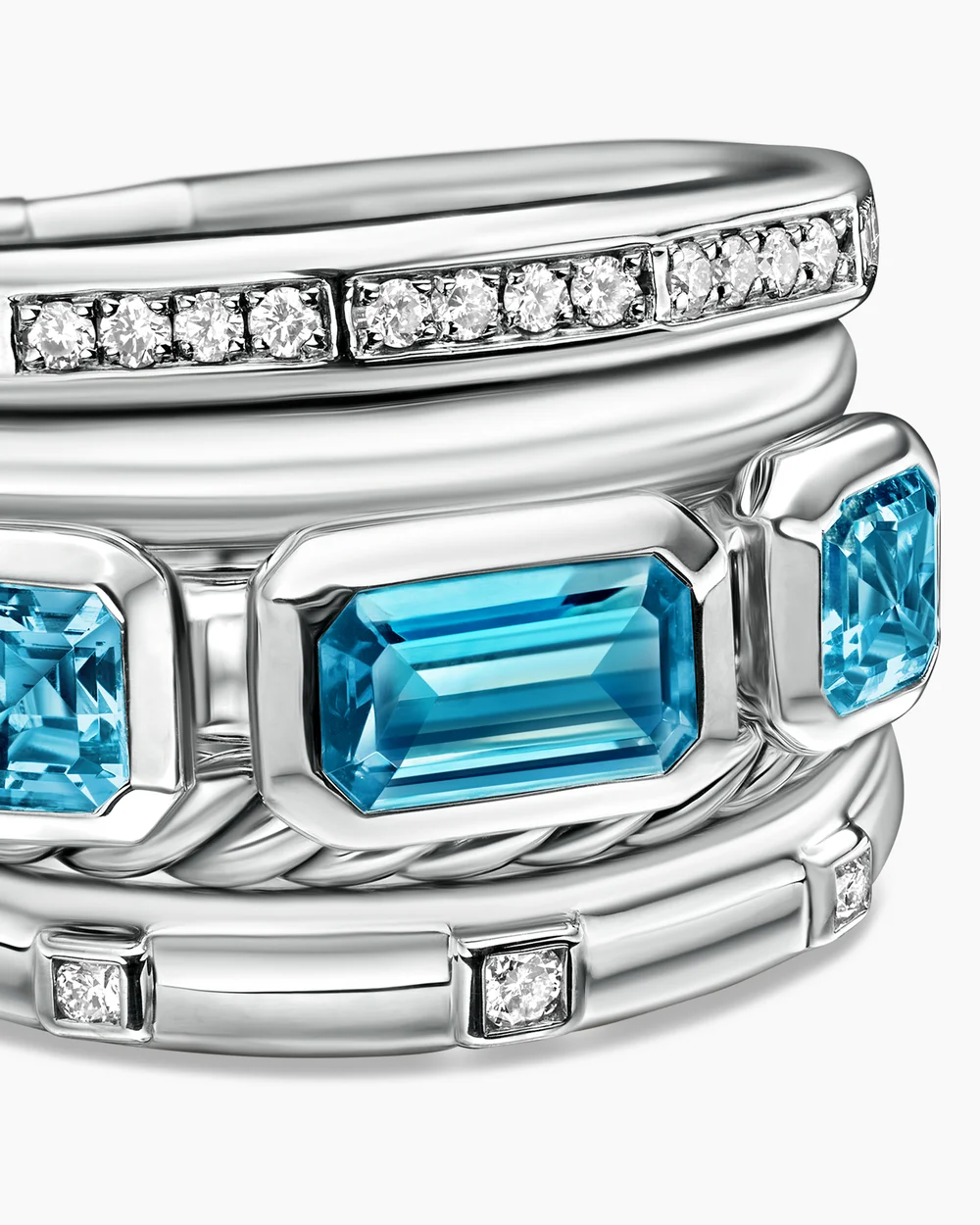 Stax Five Row Ring Sterling Silver with Hampton Blue Topaz and Diamonds