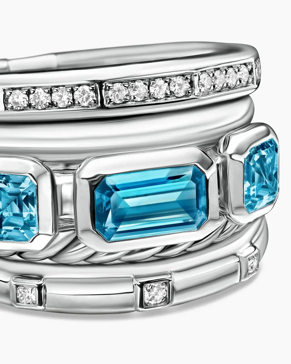 Stax Five Row Ring Sterling Silver with Hampton Blue Topaz and Diamonds