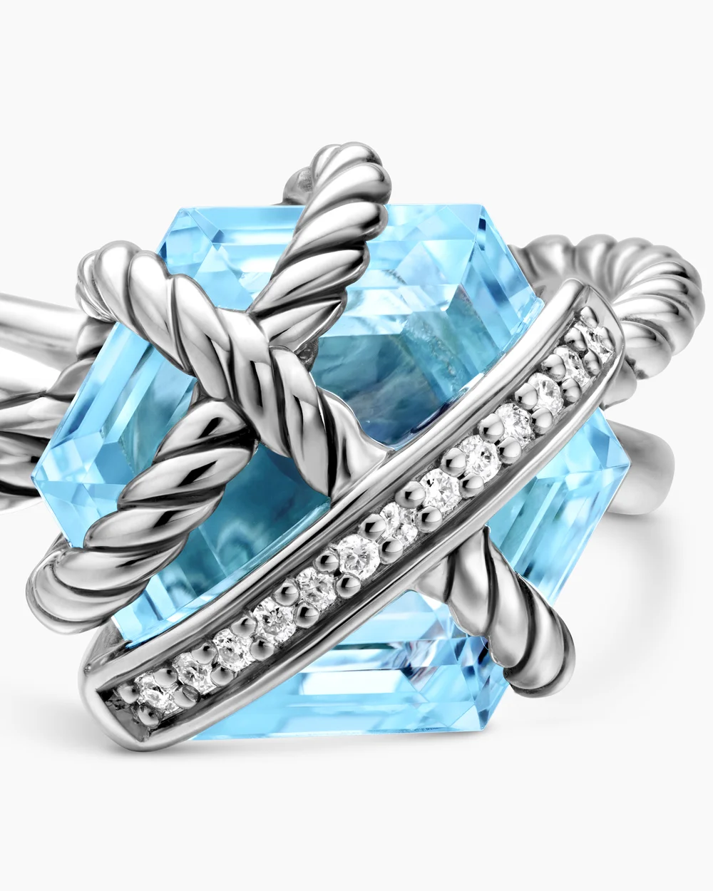Cable Wrap Ring Sterling Silver with Blue Topaz and Diamonds
