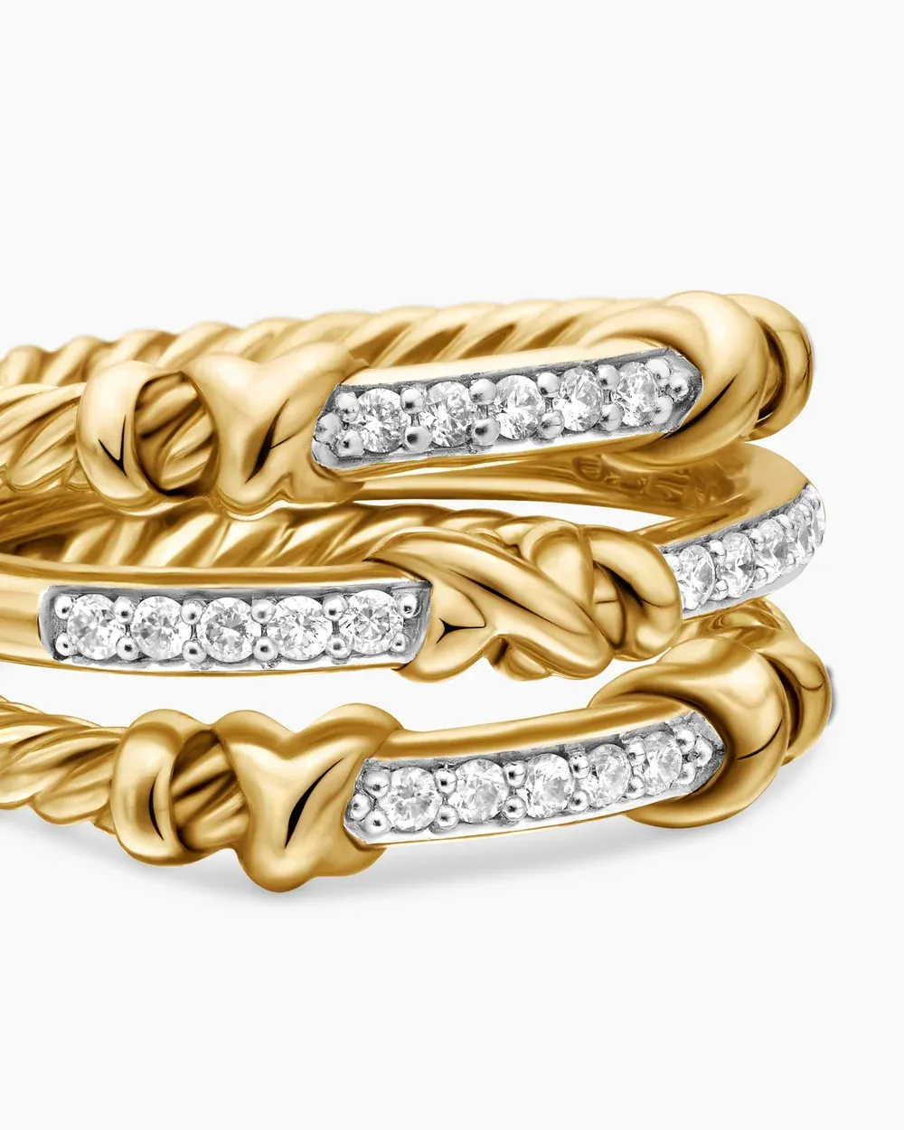 Petite Helena Wrap Three Row Ring 18K Yellow Gold with Diamonds,