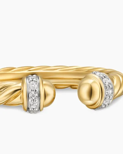 Cable Band Open Ring 18K Yellow Gold with Diamonds