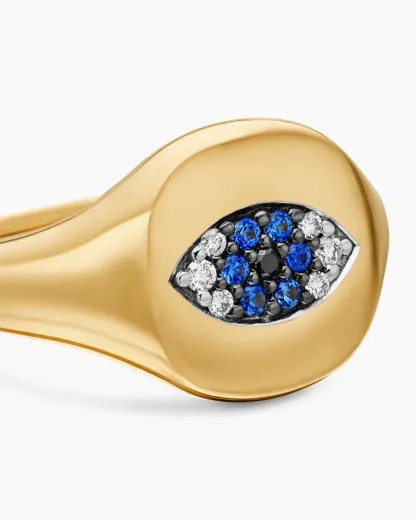 Cable Collectibles® Evil Eye Pinky Ring 18K Yellow Gold with Pavé Sapphires and Diamonds