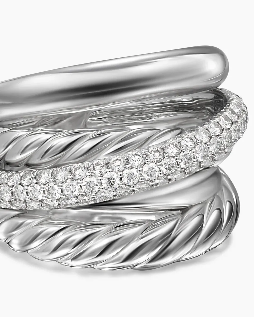Crossover Five Row Ring Sterling Silver with Diamonds, 17.5mm