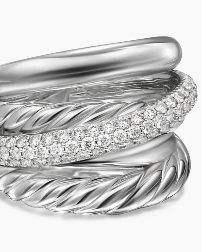 Crossover Five Row Ring Sterling Silver with Diamonds, 17.5mm
