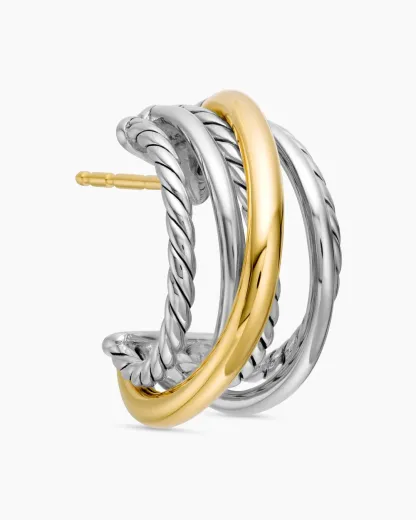 Crossover Shrimp Earrings Sterling Silver with 18K Yellow Gold