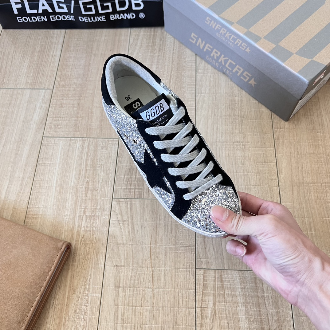 Deluxe Brand Black/Silver Glitter Superstar Sneakers