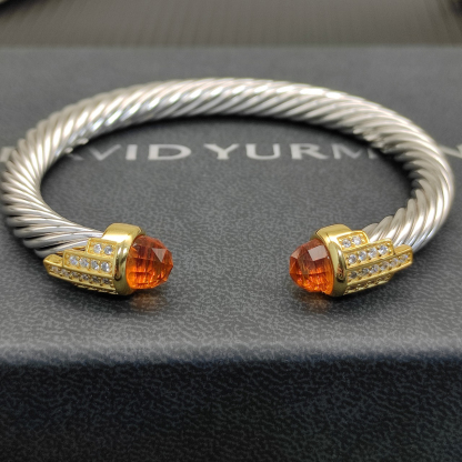 7mm Cable Bracelet with Champagne & Diamond Accents – Gold Cap