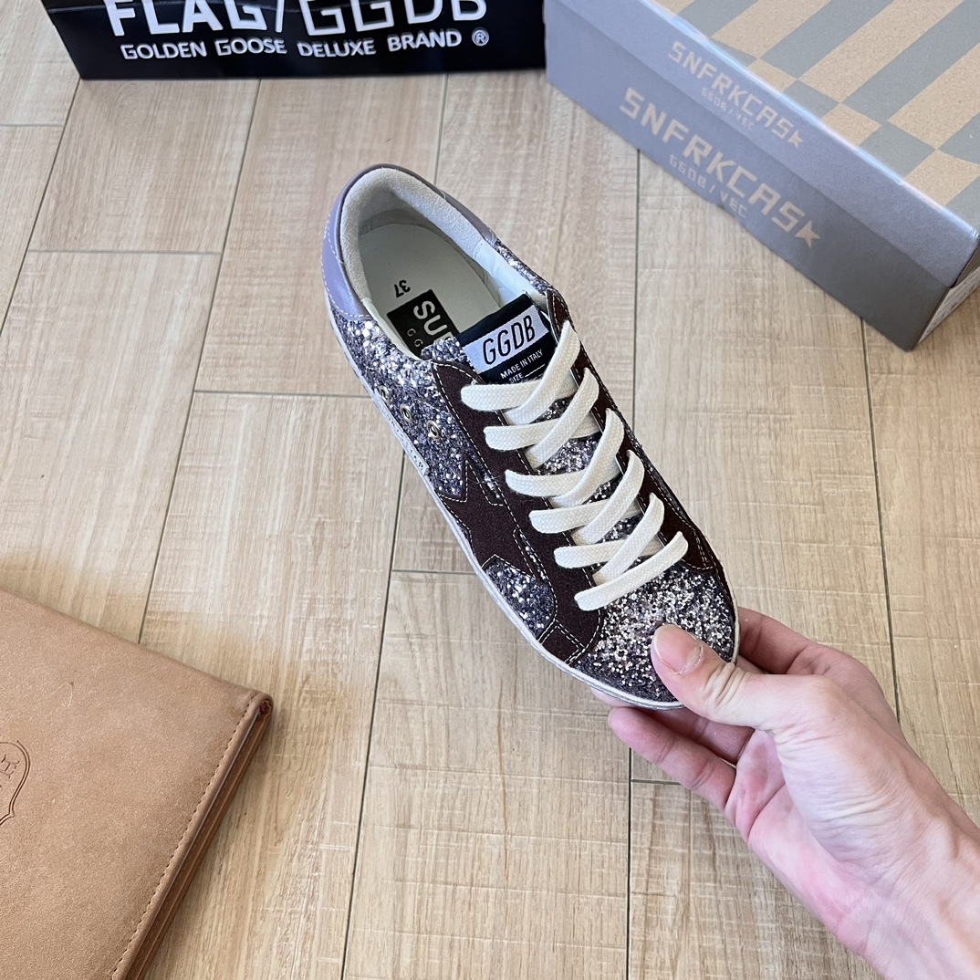 Deluxe Brand Black/Silver Glitter Superstar Sneakers