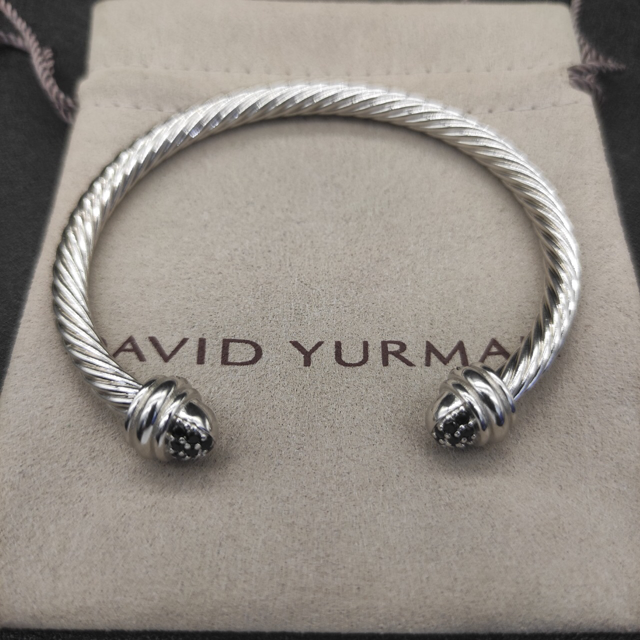 Classic Cable Bracelet Silver and  Half Diamonds 5 MM
