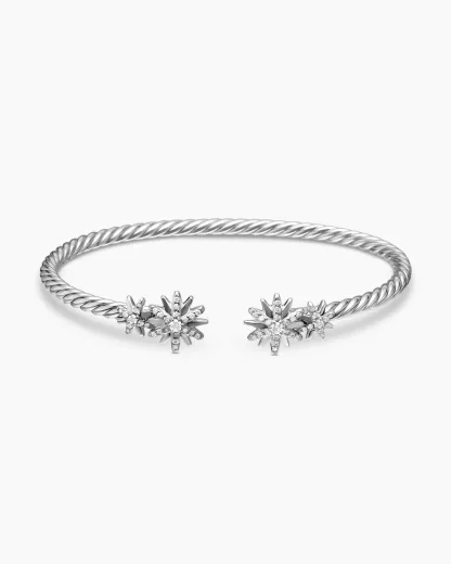 Starburst Cable Bracelet Sterling Silver with Diamonds, 4mm