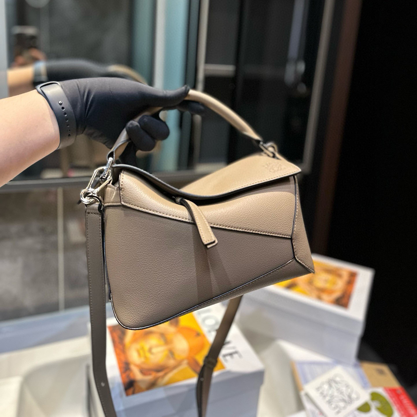 Puzzle bag in soft grained calfskin