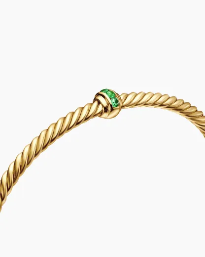Classic Cablespira® Station Bracelet 18K Yellow Gold with Pavé Emeralds, 3mm
