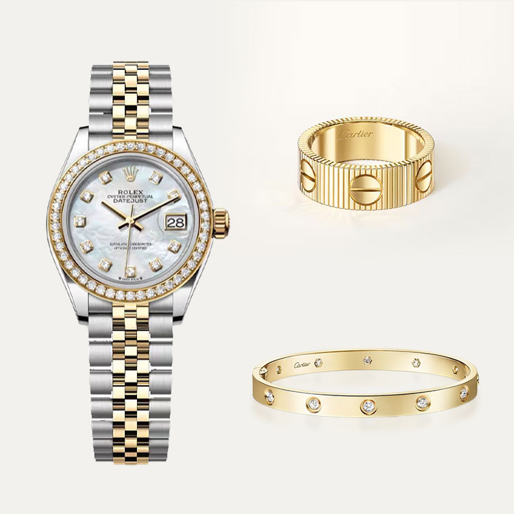 LADY-DATEJUST OYSTER 28 MM & 10 DIAMONDS BRACELET & RING