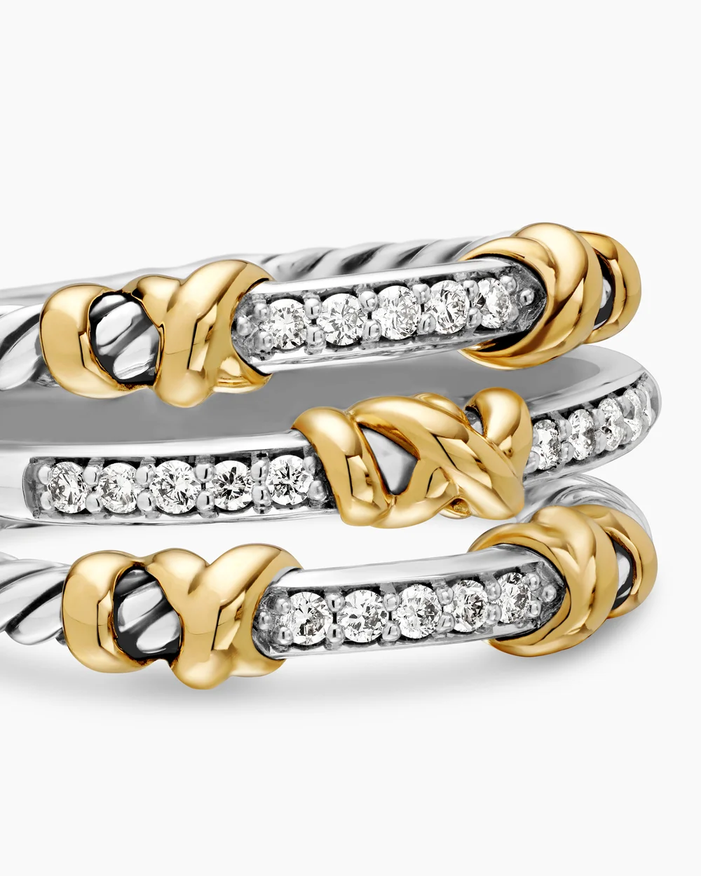 Petite Helena Wrap Three Row Ring Sterling Silver with 18K Yellow Gold and Diamonds