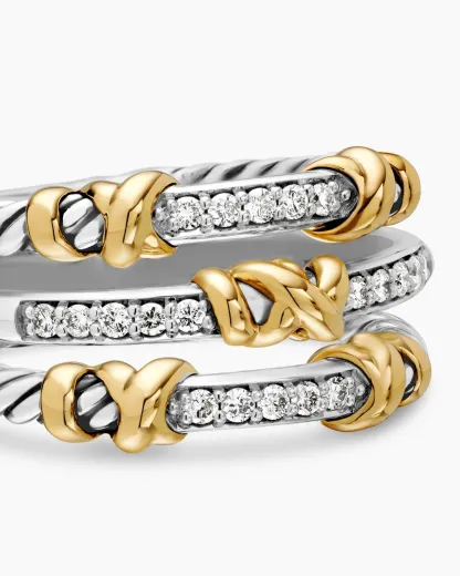 Petite Helena Wrap Three Row Ring Sterling Silver with 18K Yellow Gold and Diamonds