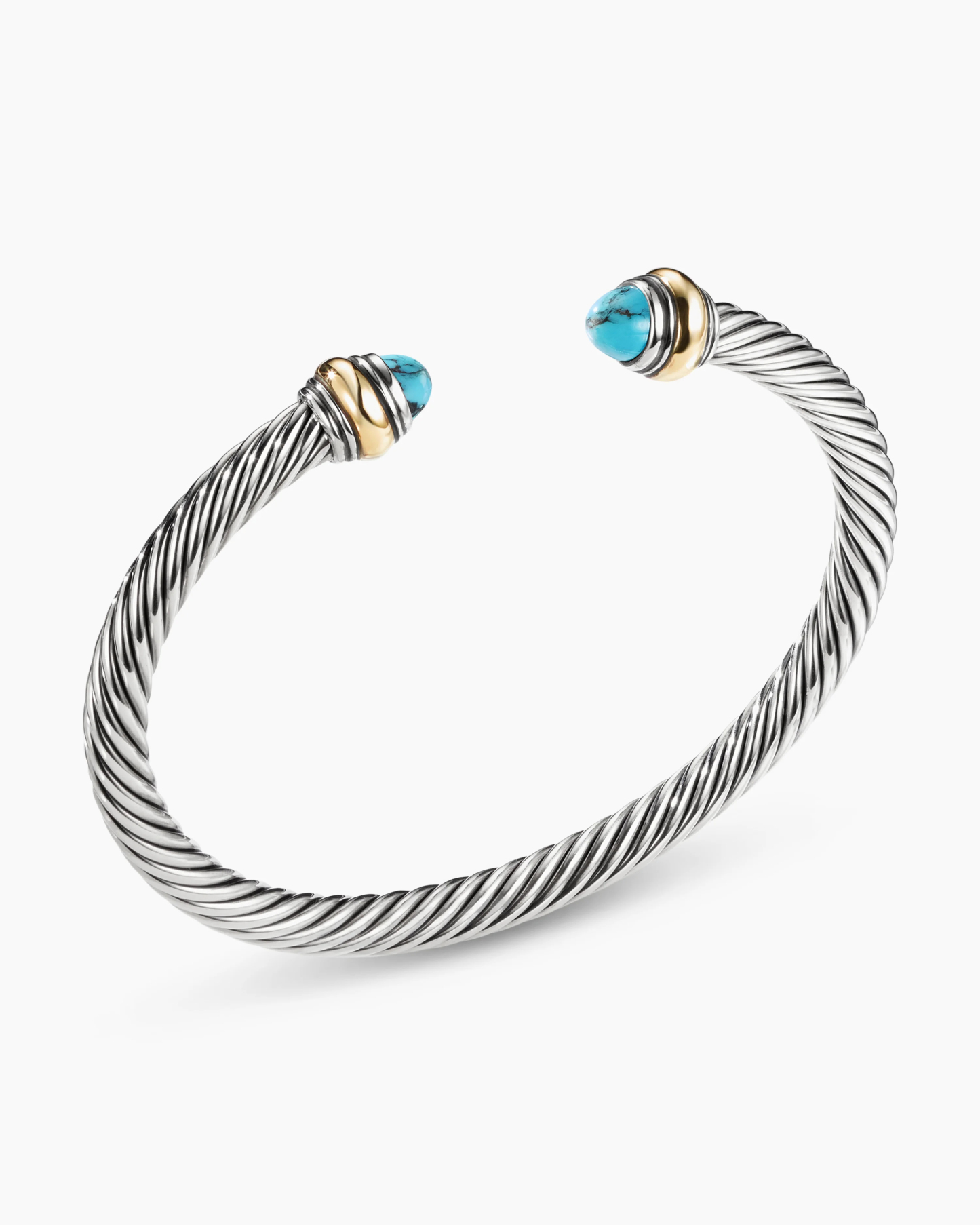 Classic Cable Bracelet Sterling Silver with 14K Yellow Gold and Turquoise, 5mm