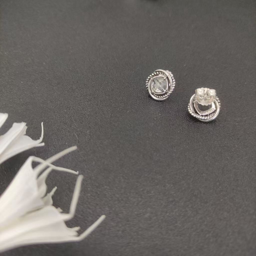 Infinity Stud Earrings Sterling Silver with White Diamonds, 13mm