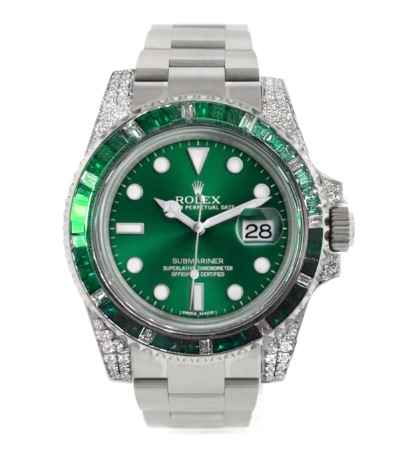 Custom Diamond Submariner Green Dial Mens Watch 116610LN 116610