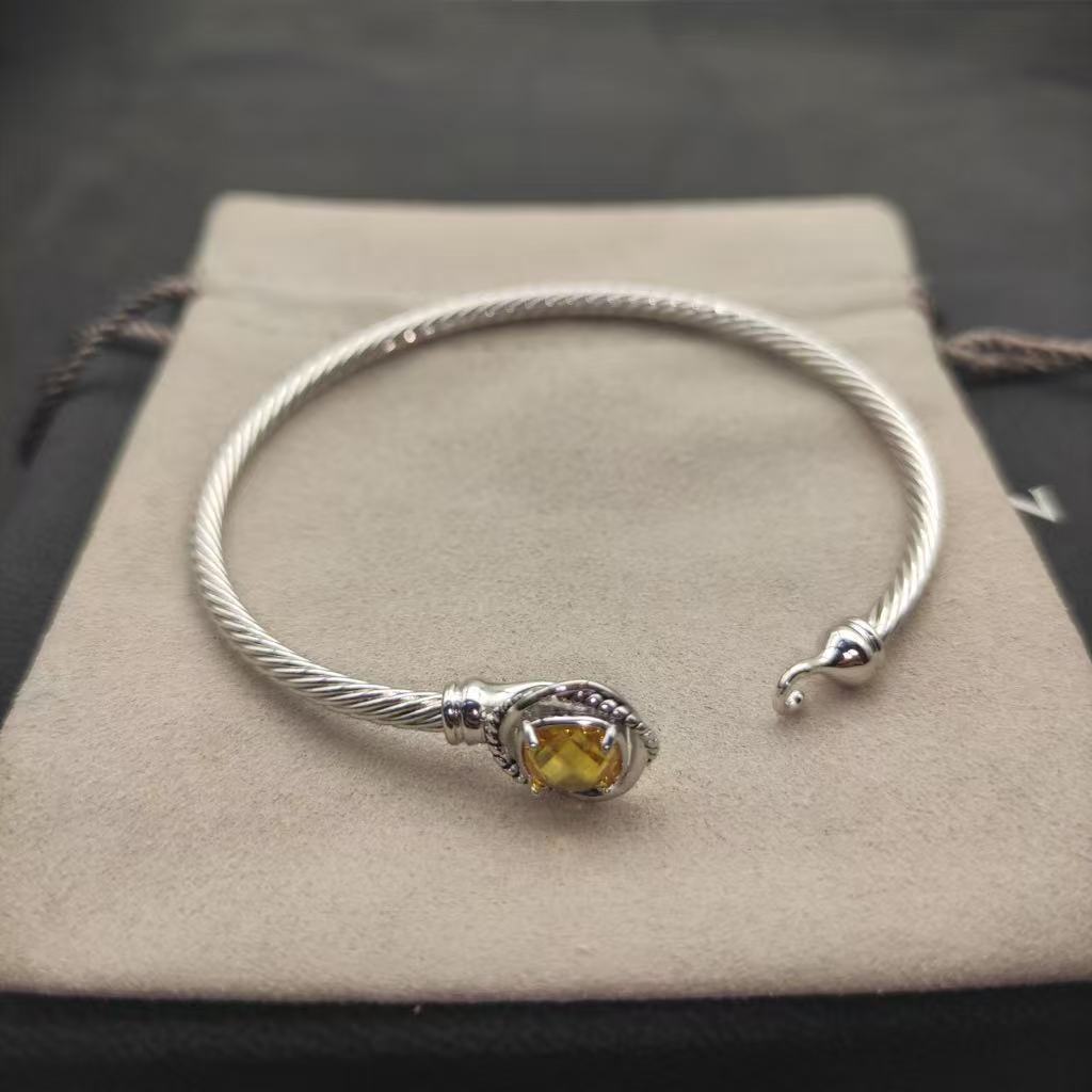 Cable Classics Bracelet, Citrine and Bead Detail, Sterling Silver, 3mm