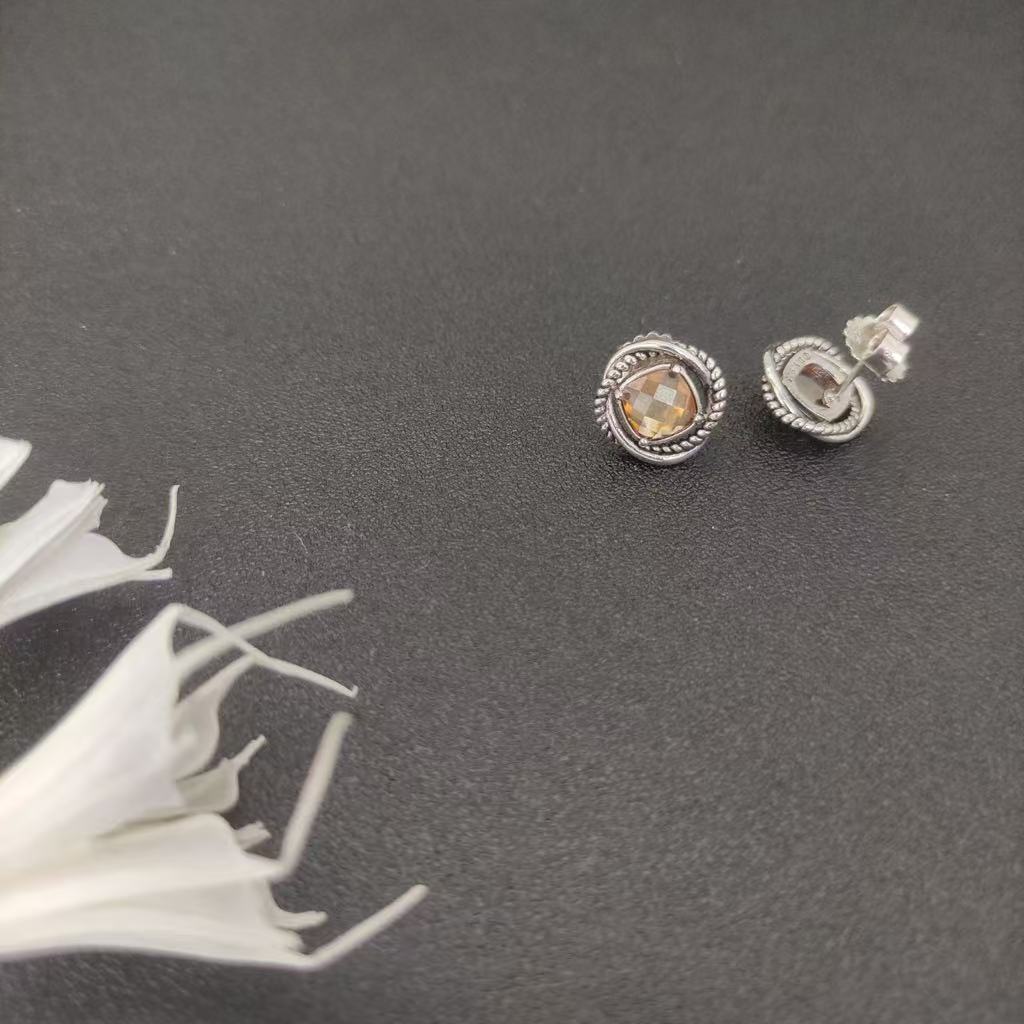 Infinity Stud Earrings Sterling Silver with Champagne Diamond, 13mm