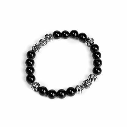 ONYX BEAD BRACELET 8MM (8 SILVER BEADS)