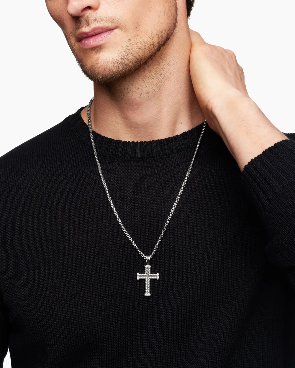 Chevron Cross Pendant Sterling Silver with Diamonds