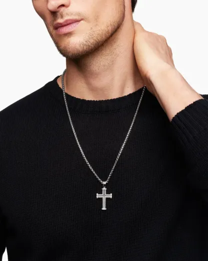 Chevron Cross Pendant Sterling Silver with Diamonds