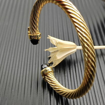 7mm Cable Bracelet with Black  & Diamond Accents