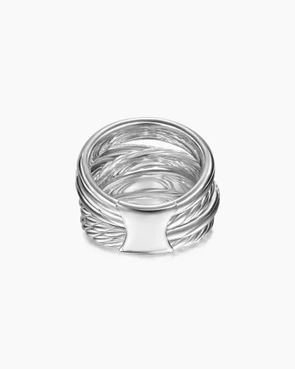 Crossover Five Row Ring Sterling Silver with Diamonds, 17.5mm