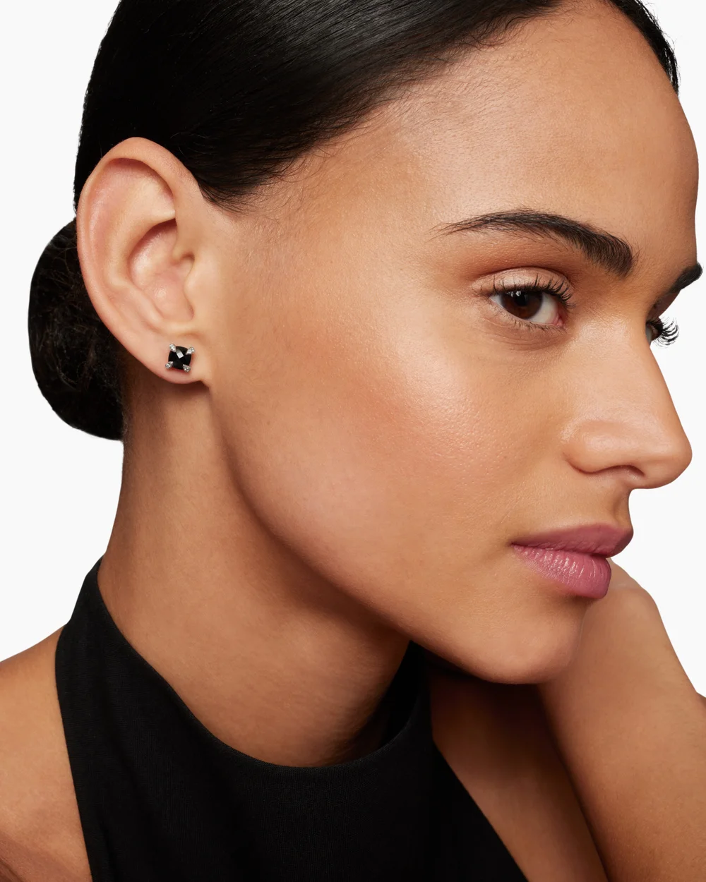 Petite Chatelaine® Stud Earrings Sterling Silver with Black Onyx and Diamonds