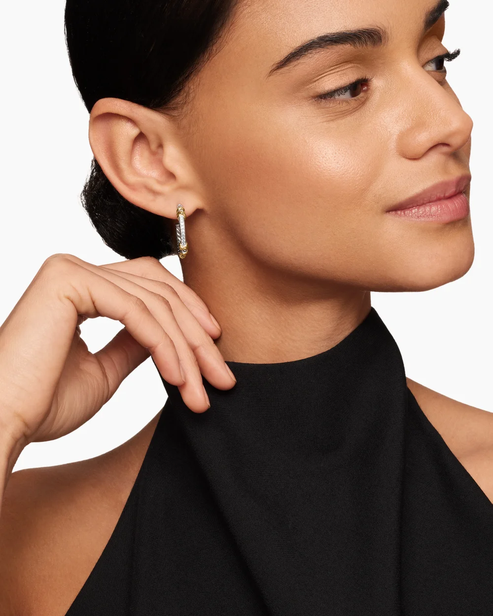 Petite Helena Wrap Hoop Earrings Sterling Silver with 18K Yellow Gold and Diamonds