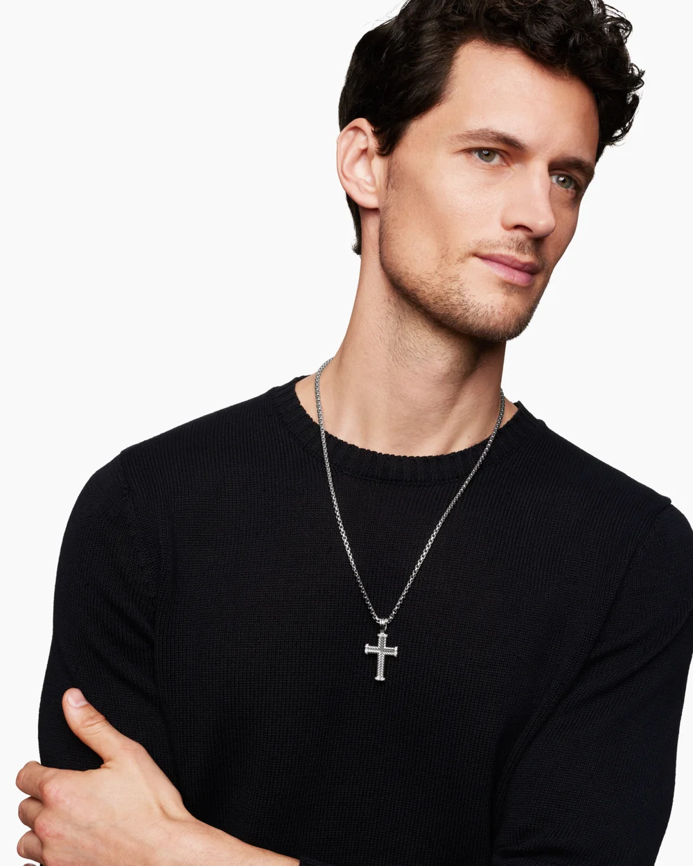 Chevron Cross Pendant Sterling Silver with Diamonds