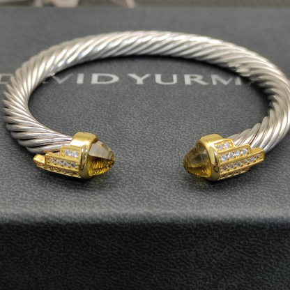 7mm Cable Bracelet with Brown & Diamond Accents – Gold Cap