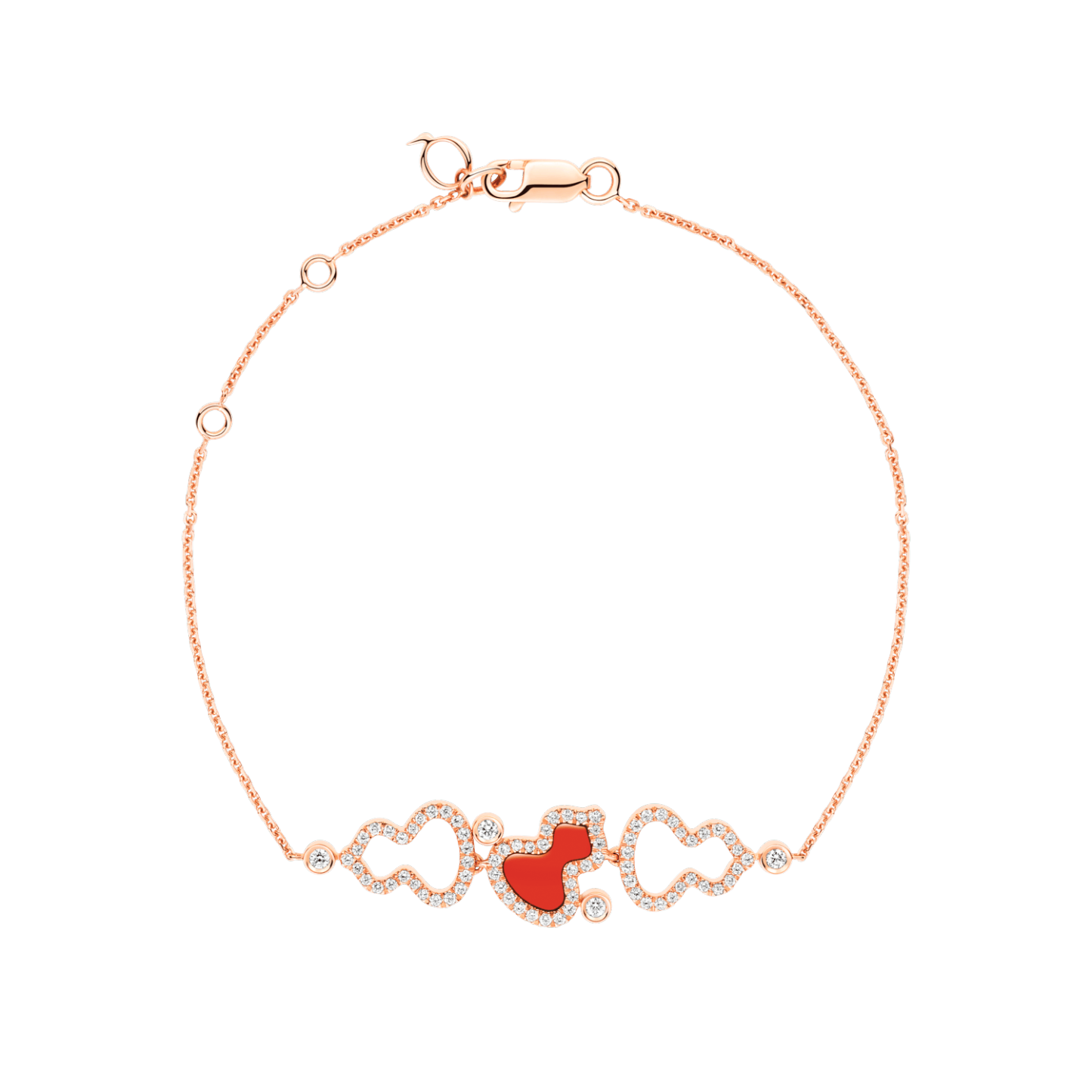 Wulu bracelet in 18K rose gold with diamonds and red agate