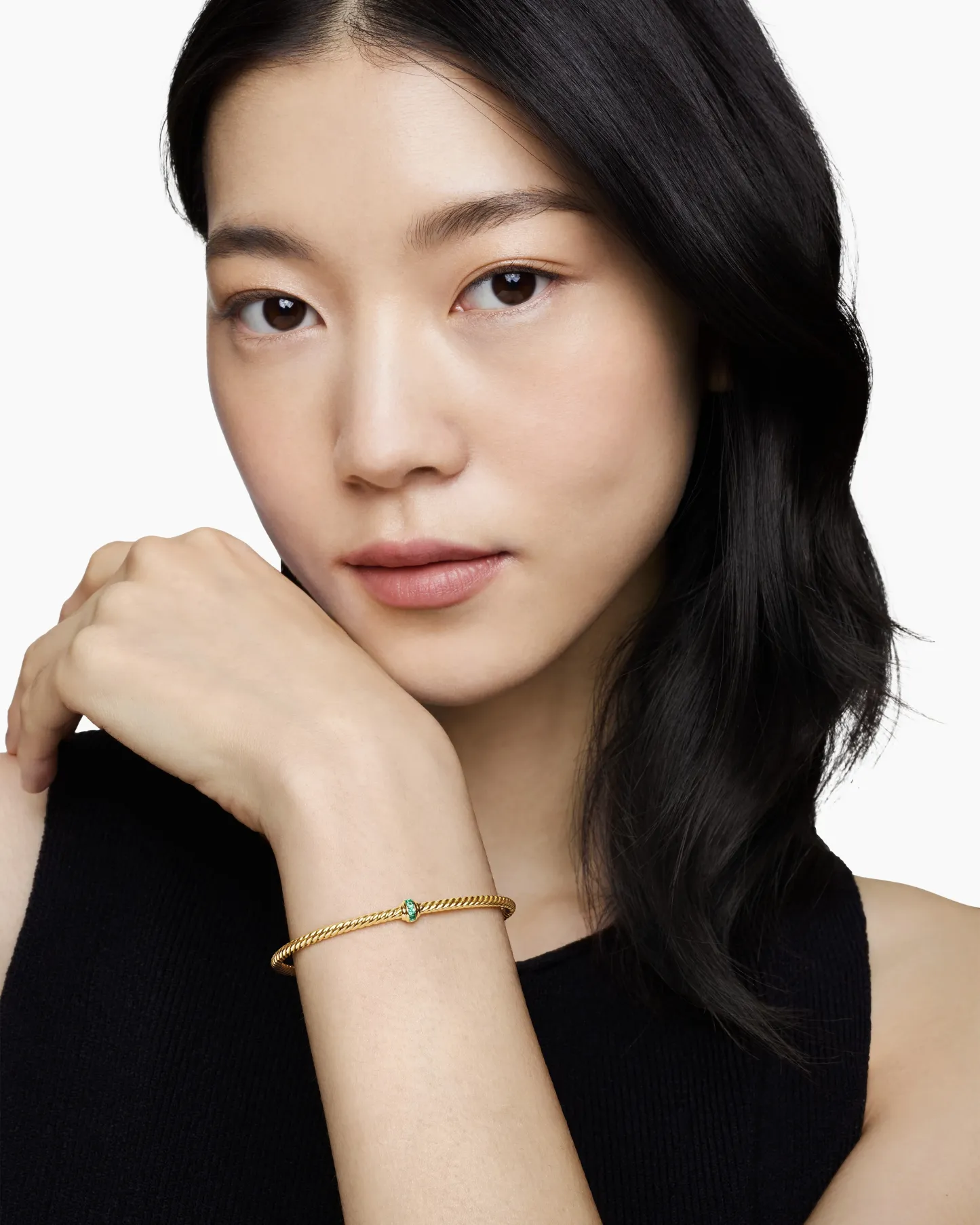 Classic Cablespira® Station Bracelet 18K Yellow Gold with Pavé Emeralds, 3mm