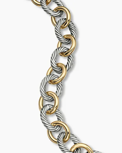 Oval Link Chain Bracelet Sterling Silver with 18K Yellow Gold,19mm