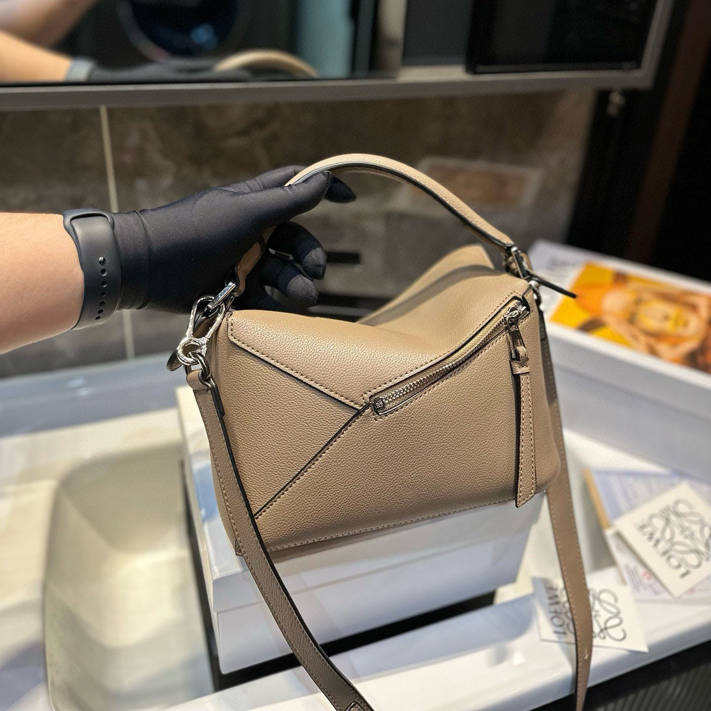 Puzzle bag in soft grained calfskin