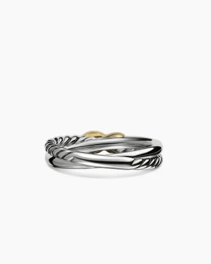 Petite X Ring Sterling Silver with 18K Yellow Gold