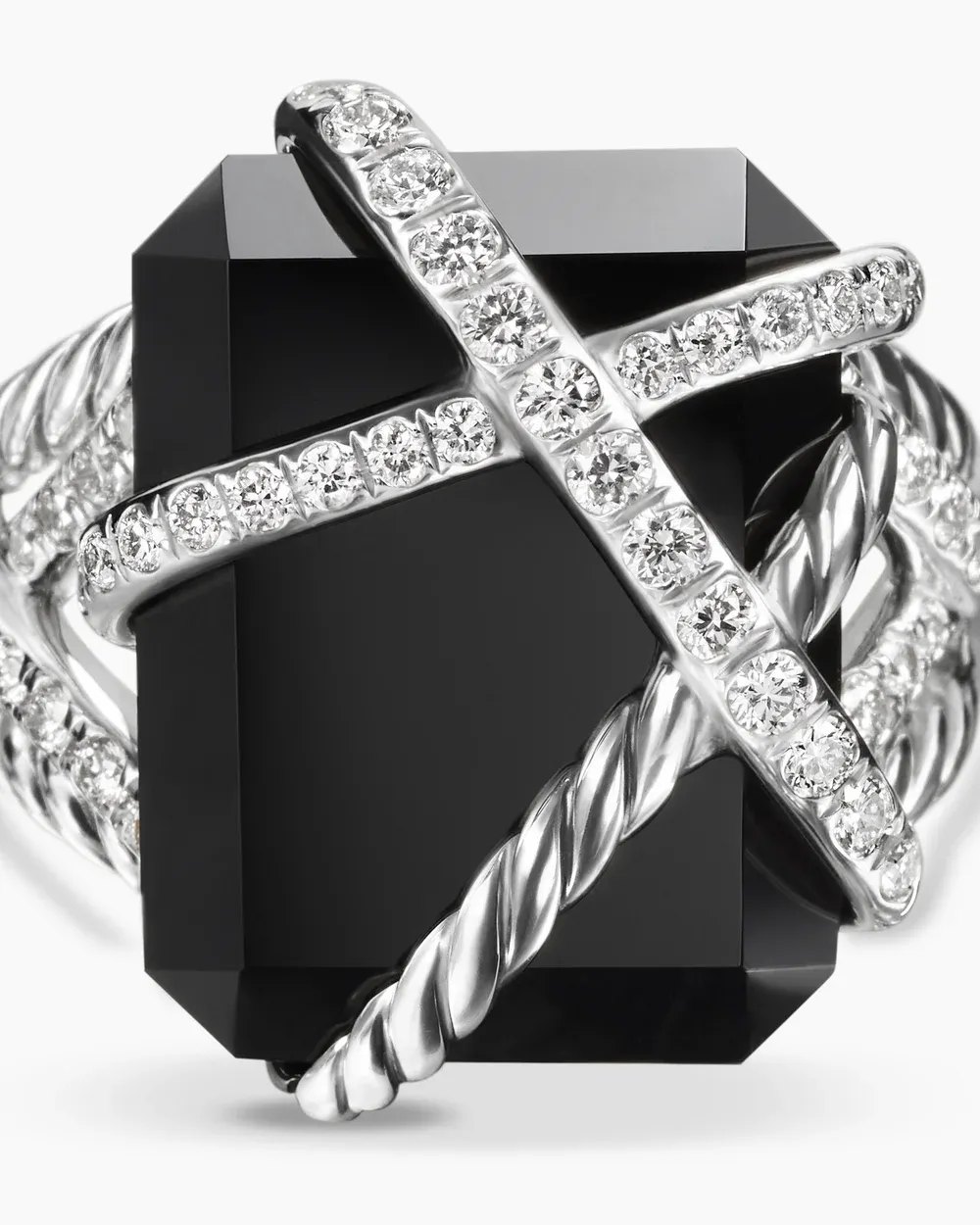 Cable Wrap Ring Sterling Silver with Black Onyx and Diamonds