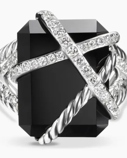 Cable Wrap Ring Sterling Silver with Black Onyx and Diamonds