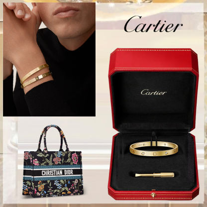 LOVE BRACELET, CLASSIC MODEL, BRUSHED, 4 DIAMONDS & MEDIUM  BOOK TOTE