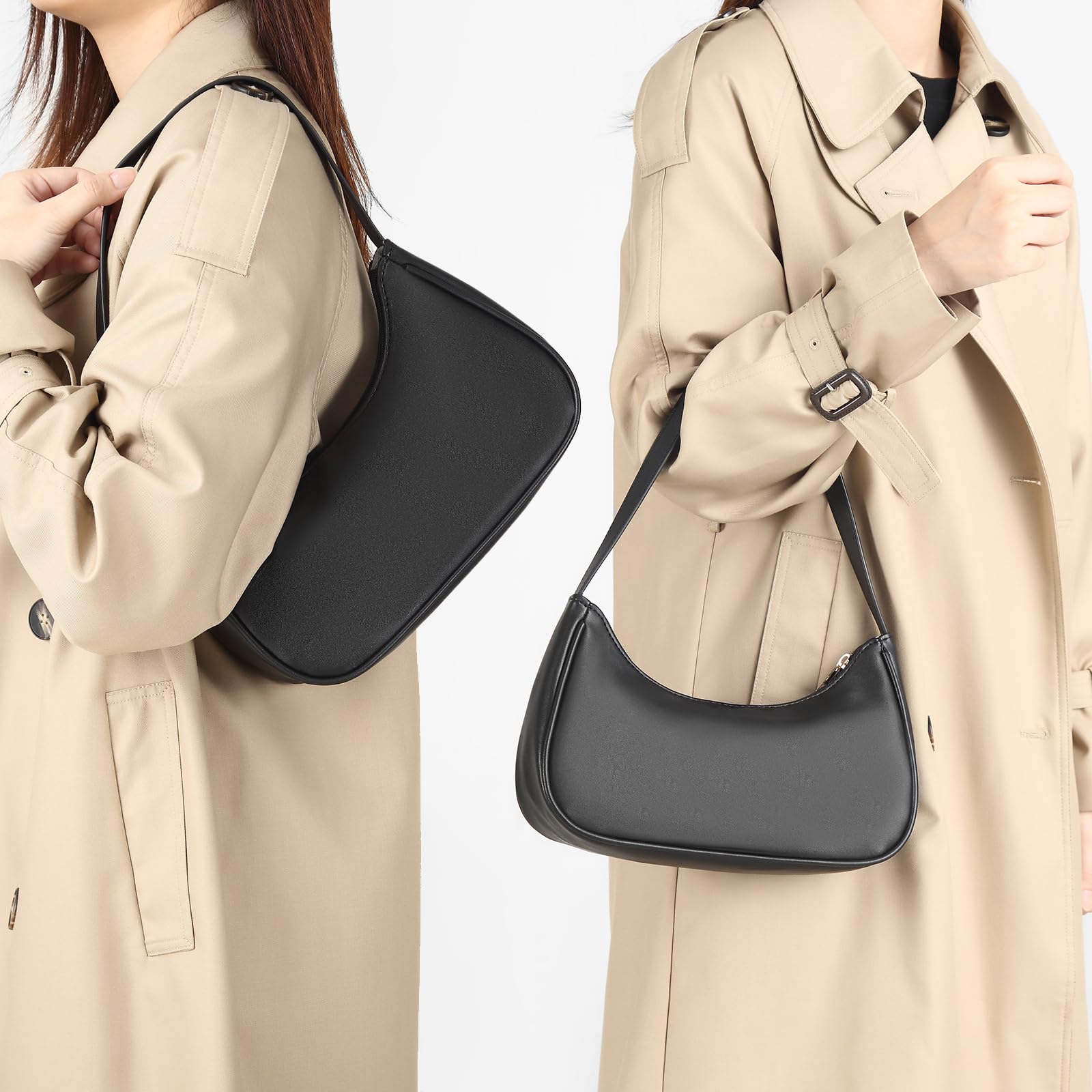 BLACK Shoulder Bags for Women, Cute Tote Handbag Mini Clutch Purse with Zipper Closure