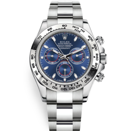 Cosmograph Daytona 116509 Blue Index Oyster White Gold Mens Watch