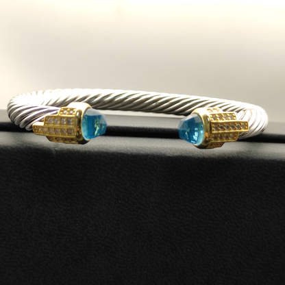 7mm Cable Bracelet with Blue & Diamond Accents – Gold Cap