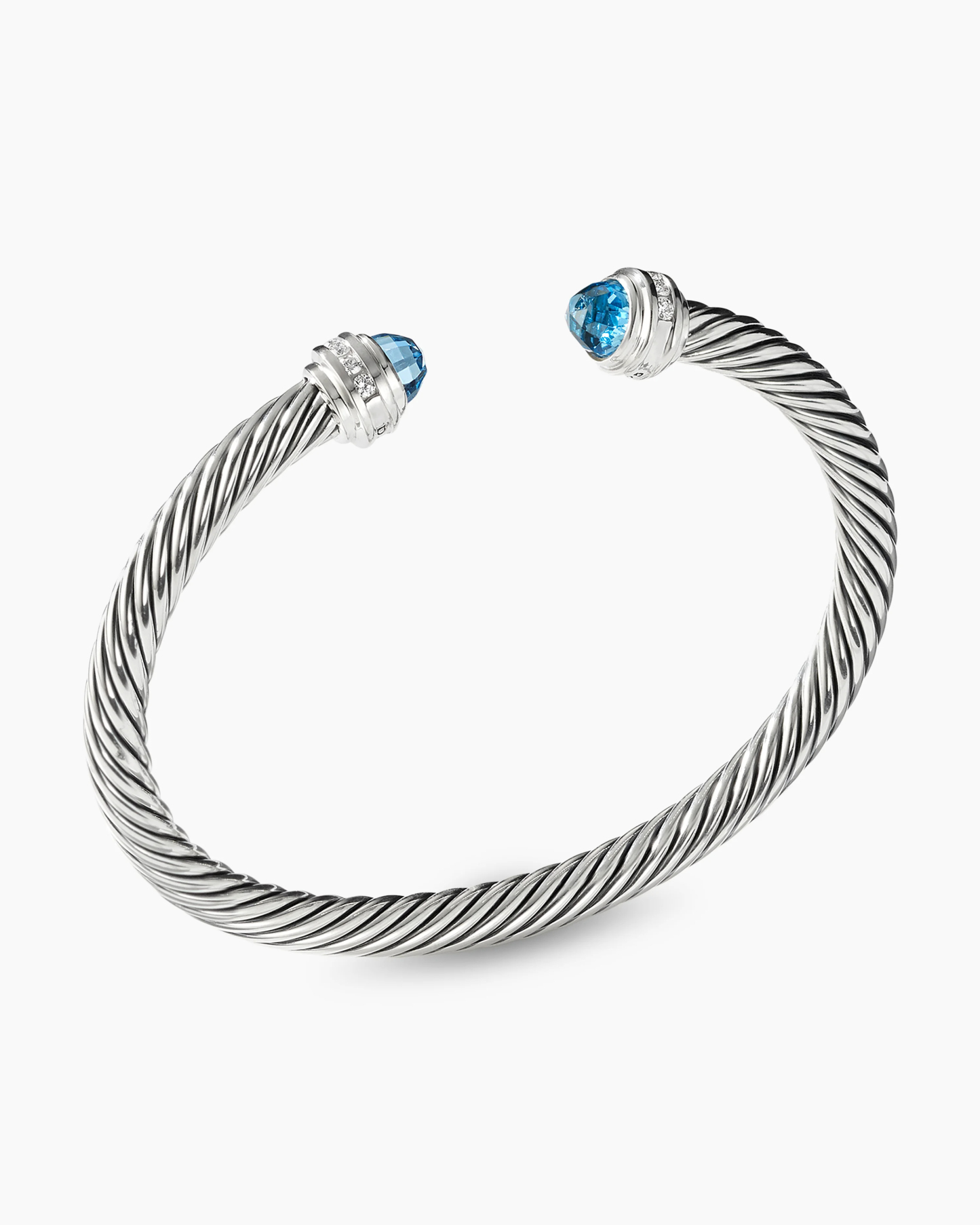 Classic Cable Bracelet Sterling Silver with Blue Topaz and Diamonds, 5mm
