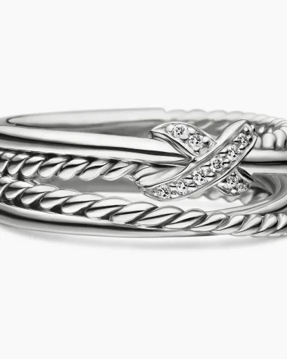 X Crossover Band Ring Sterling Silver with Diamonds